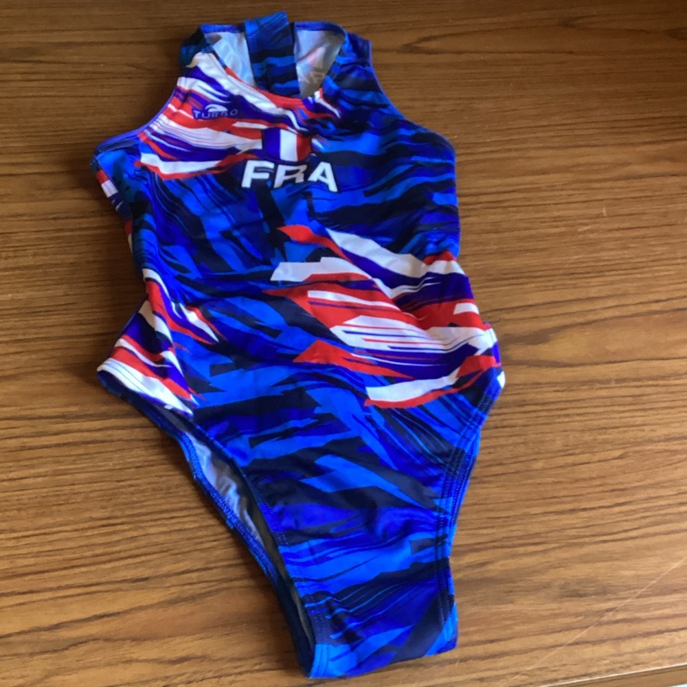 Women’s Turbo France Water Polo Blue and Red One Piece Swimsuit